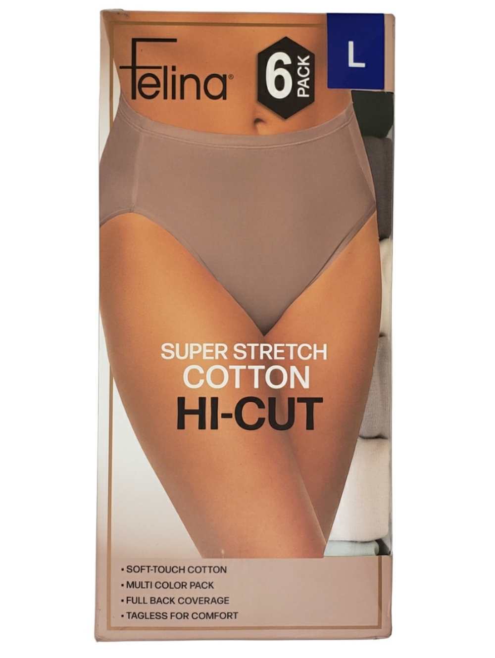 Felina Underwear Women Super Stretch Cotton Hi-Cut 6 Pairs NWT